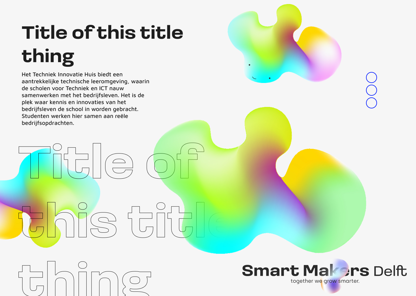 Style demo page applying the Smart Makers Delft brand colors, typography, and blob illustrations to sample content